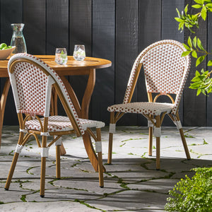 English Elm Outdoor Woven Rattan Bistro Chair Set of 2 with Aluminum Frame Bamboo Print Finish 69958.00RT