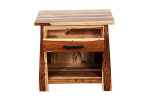 Porter Designs Kalispell Solid Sheesham Wood Nightstand With Hammered Metal Hardware & Craftsmanship Natural Wood 04-196-04-2419