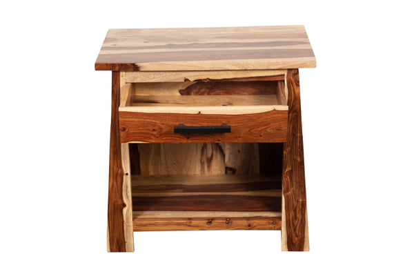 Porter Designs Kalispell Solid Sheesham Wood Nightstand With Hammered Metal Hardware & Craftsmanship Natural Wood 04-196-04-2419