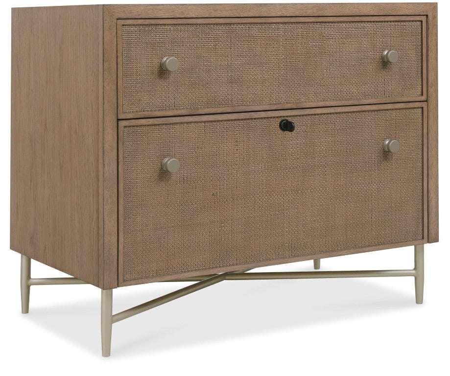 Hooker Furniture Sonnet Light Earthen Oak Lateral File With Woven Cane Fronts, Satin Champagne Knobs, Locking Drawer — Transitional Office Storage (38"W X 31"H) 6072-10466-85