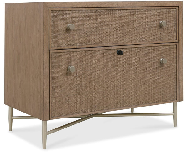 Hooker Furniture Sonnet Light Earthen Oak Lateral File With Woven Cane Fronts, Satin Champagne Knobs, Locking Drawer — Transitional Office Storage (38"W X 31"H) 6072-10466-85