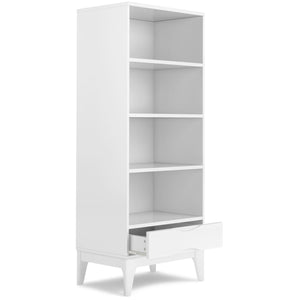 English Elm Harper Mid-Century Modern Bookcase With Adjustable Shelves & Drawer - Vintage White Storage Solution B136P158717