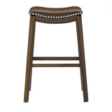 Homelegance By Top-Line Hugues Faux Leather Saddle Seat Backless Stool Brown Veneer