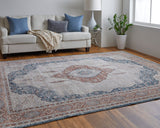 Feizy Rugs Marquette Polyester/Acrylic Machine Made Bohemian & Eclectic Rug Gray/Red/Blue 2'-8" x 12'