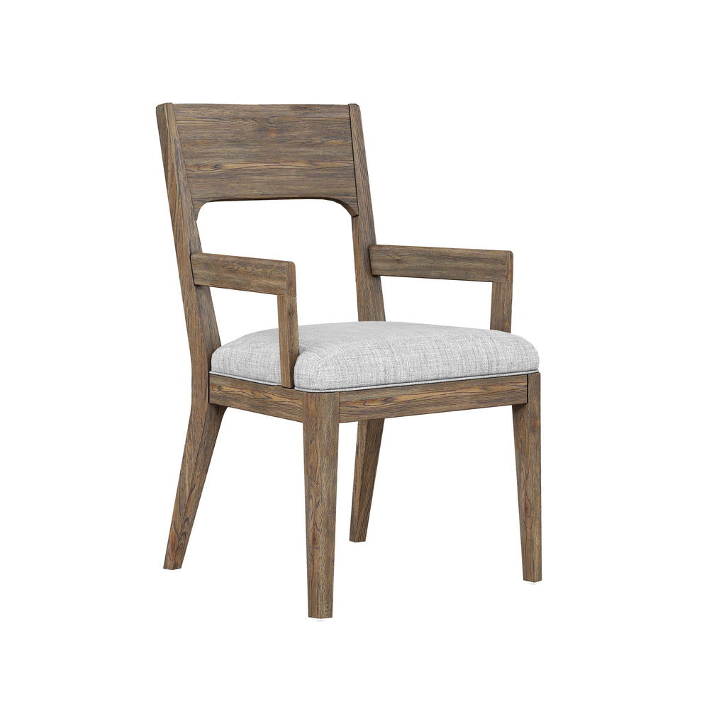 A.R.T. Furniture Set Of 2 - Stockyard Arm Chair - Transitional Smoked Oak Finish, Tailored Fabric Seat, Perfect For Dining Spaces - Set Of 2 Brown Oak Veneers,Foam,Fabric 284205-2303