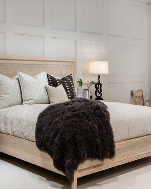 A.R.T. Furniture Post Modern Farmhouse Bed In Cracked Almond Finish With Soft Chenille Fabric For Elegant Comfort Light Brown Ash & Pine Solids,Plank,Effect Flakey Oak And Birch Veneer 288126-2355