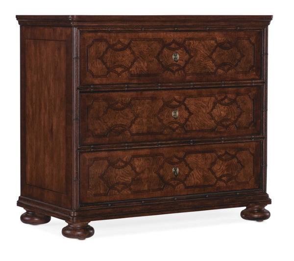 Hooker Furniture Charleston Maraschino Cherry Three-Drawer Nightstand With Walnut Inlay, Usb Charging & Self-Closing Drawers 6750-90116-85