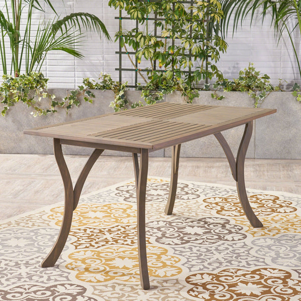 English Elm Ectangular Solid Acacia Outdoor Dining Table Slatted Top Seats Six Patio Gatherings 57488.00GRY