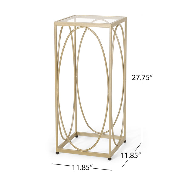 English Elm Christopher Knight Home® - END TABLE Champagne Iron Oval Accent with Tempered Glass Top, Modern Glam Side Table 11.85"x27.75" 71941.00