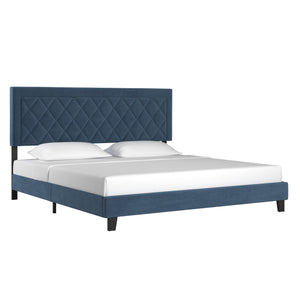 Homelegance By Top-Line Terrell Black Finish Frame with Velvet Fabric Platform Bed Blue Velvet