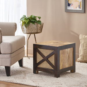 English Elm Christopher Knight Home® - 16" Mango Wood & Woven Rattan Stool — Handcrafted Boho Ottoman Side Table with Cane Wicker Accent, Durable 71750.00
