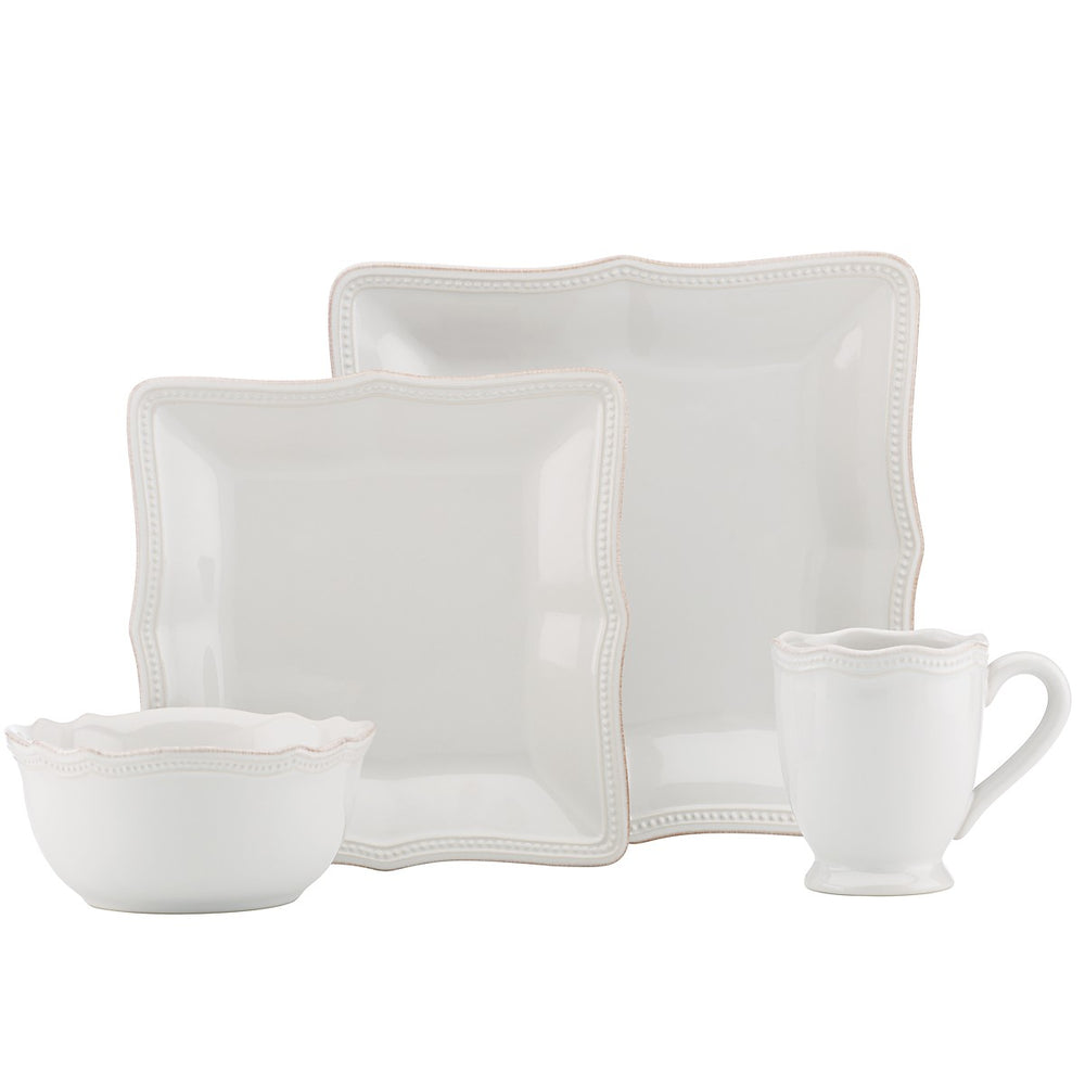Lenox French Perle Bead White Square 4-piece Place Setting White, WHITE STONEWARE 854796