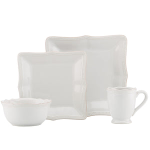 Lenox French Perle Bead White Square 4-piece Place Setting White, WHITE STONEWARE 854796