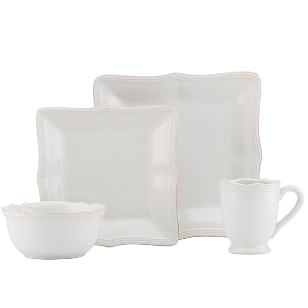 Lenox French Perle Bead White Square 4-piece Place Setting White, WHITE STONEWARE 854796