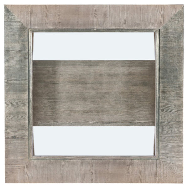 Hooker Furniture Melange Silver Leaf Saber Cocktail Table With Tempered Glass Top, Square Shelf Storage Centerpiece 628-80506-95