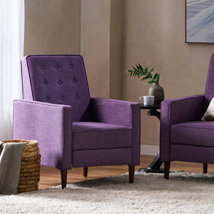 English Elm Christopher Knight Home® - Fabric Recliner Chair Mid-Century Modern Pushback Single Sofa with Tufted Cushion, Birch Legs, Cozy Comfort Purple 60741.00MPUR
