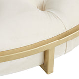 Homelegance By Top-Line Piper Gold Finish Velvet Button Tufted Round Ottoman Beige Velvet