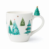 Balsam Lane Porcelain Tree Mug with Golden Stars, Dishwasher Safe, 12 oz