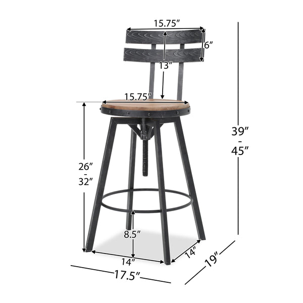 English Elm Christopher Knight Home® - METAL Barstool with Fir Wood Seat and Antique Black Brush Silver Frame, Rustic Chic Adjustable 45.5" 59331.00