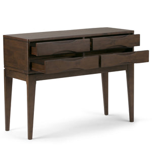 English Elm Harper Hallway Console Table - Mid-Century Style With Walnut Finish, 4 Spacious Drawers For Storage B136P158163