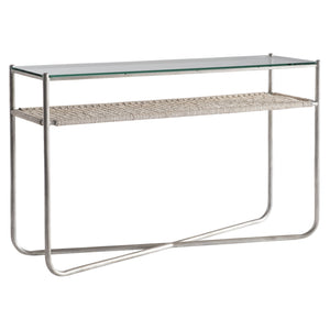 Bernhardt Bernhardt Modern Kendo Console Table With Tempered Glass Top, Woven Abaca Shelf, Graphite Frame 328910