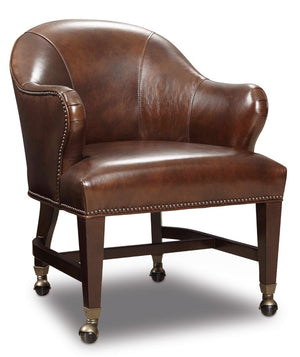 Hooker Furniture Queen Game Chair With Isadora Coffee Top-Grain Leather, Camel Back, Nailhead Trim & Casters For Elegant Comfort Brown GC101-086