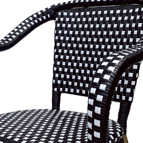 English Elm Bistro Chair Set of 2 French Country Woven Aluminum Outdoor Patio Seating Pair Black White 72906.00BLK