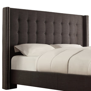 Homelegance By Top-Line Magnolia Nailhead Wingback Button Tufted Headboard Dark Grey Linen