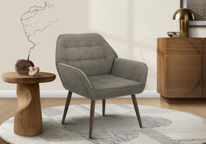 Monarch Specialties Accent Chair Plush Upholstered Light Fabric With Tapered Metal Legs, Contemporary Comfort For Living Room Reading Nook BROWN,WALNUT I 8000