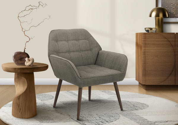 Monarch Specialties Accent Chair Plush Upholstered Light Fabric With Tapered Metal Legs, Contemporary Comfort For Living Room Reading Nook BROWN,WALNUT I 8000