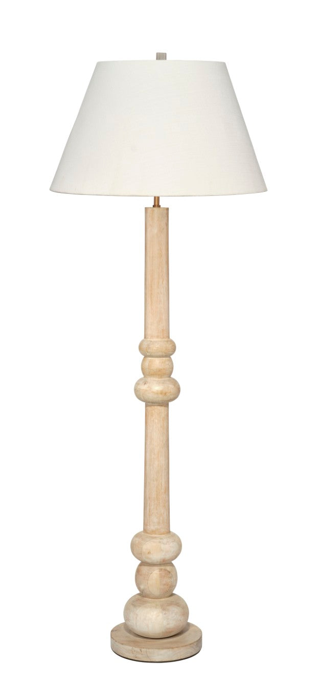 Jamie Young Co. Augustine White Washed Mango Wood Floor Lamp With Rolled-Edge Linen Shade, Coastal Transitional 52" 1AUGU-FLWW