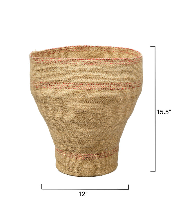 Jamie Young Co. Trophy Handwoven Seagrass Basket With Warm Orange Accents, Coastal Decor Storage For Towels & Toys 15.5"H x 12"W x 12"D 10TROP-BAOR