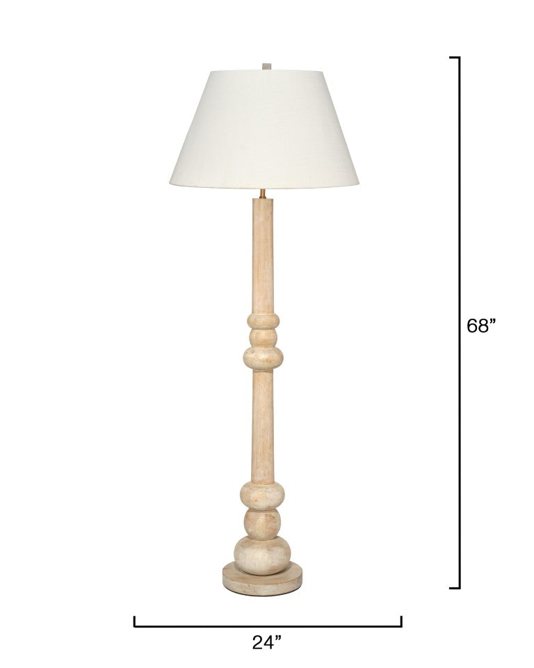 Jamie Young Co. Augustine White Washed Mango Wood Floor Lamp With Rolled-Edge Linen Shade, Coastal Transitional 52" 1AUGU-FLWW