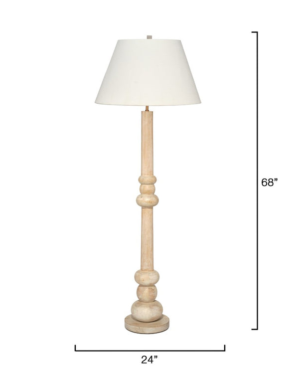 Jamie Young Co. Augustine White Washed Mango Wood Floor Lamp With Rolled-Edge Linen Shade, Coastal Transitional 52" 1AUGU-FLWW