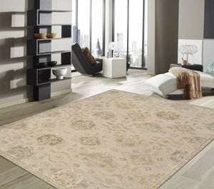 Pasargad Pasargad hand-knotted Oushak wool area rug in muted beige and green tones for timeless luxury and comfort 8' 1'' X 9'11'' DOU-12 8x10