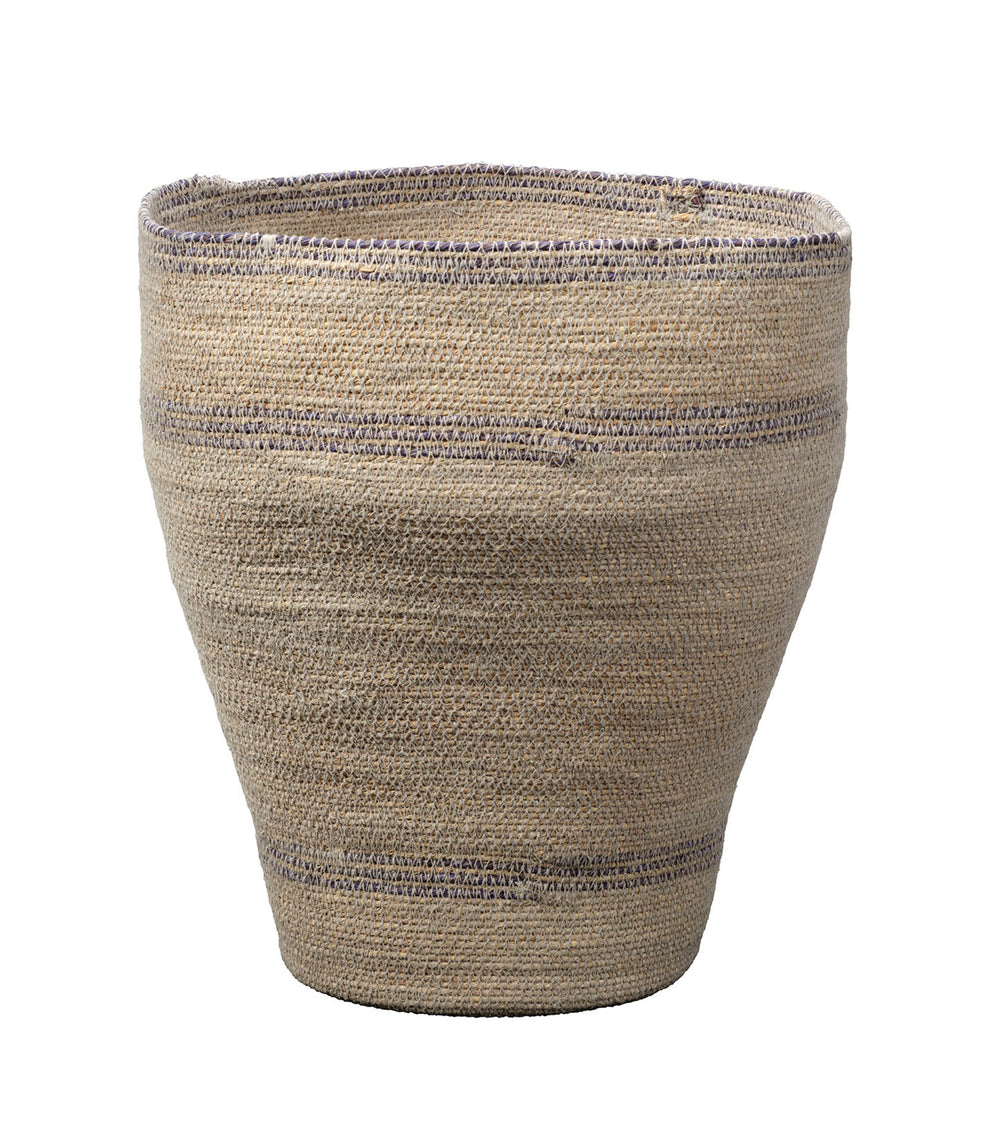 Jamie Young Co. Trophy Seagrass Basket With Blue Accents — Handwoven Coastal Texture For Stylish Storage & Decor 15.5"H x 12"W x 12"D 10TROP-BANA
