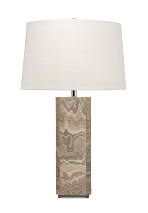 Jamie Young Co. Canyon Handcrafted Wood Veneer Table Lamp In Sand Grey With White Linen Shade, Nickel Accents, 17"H 1CANY-TLGR