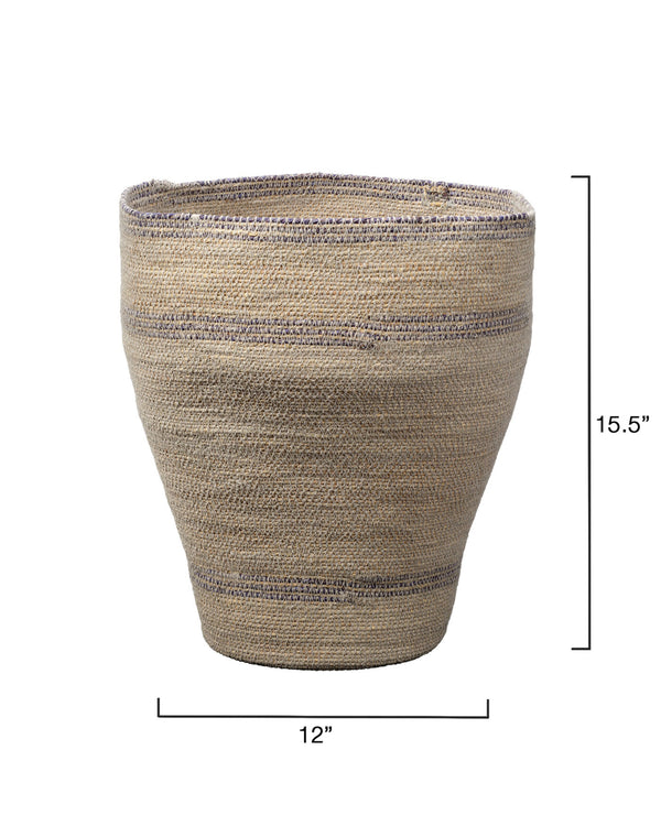 Jamie Young Co. Trophy Seagrass Basket With Blue Accents — Handwoven Coastal Texture For Stylish Storage & Decor 15.5"H x 12"W x 12"D 10TROP-BANA