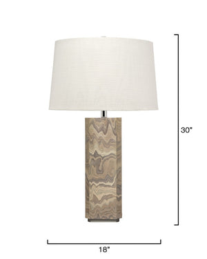 Jamie Young Co. Canyon Handcrafted Wood Veneer Table Lamp In Sand Grey With White Linen Shade, Nickel Accents, 17"H 1CANY-TLGR