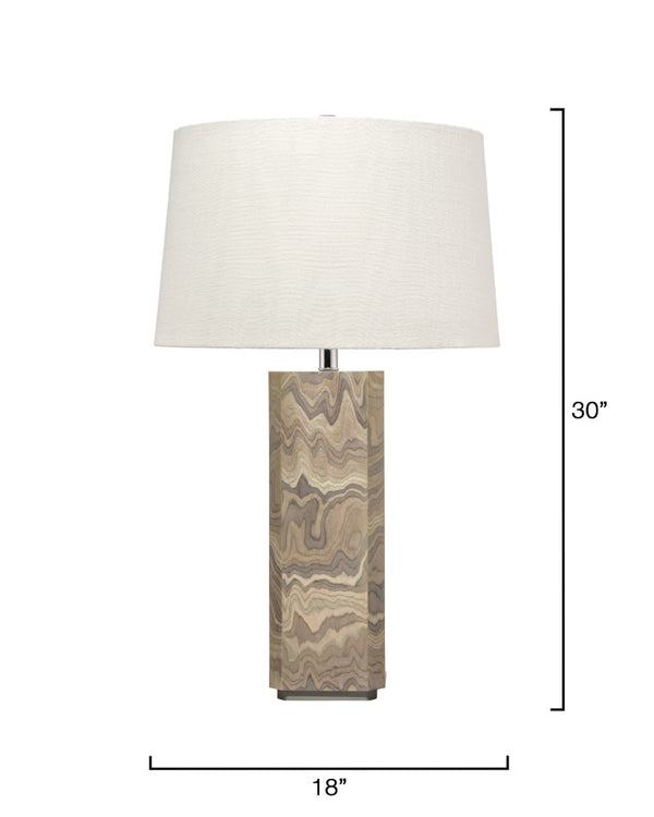 Jamie Young Co. Canyon Handcrafted Wood Veneer Table Lamp In Sand Grey With White Linen Shade, Nickel Accents, 17"H 1CANY-TLGR