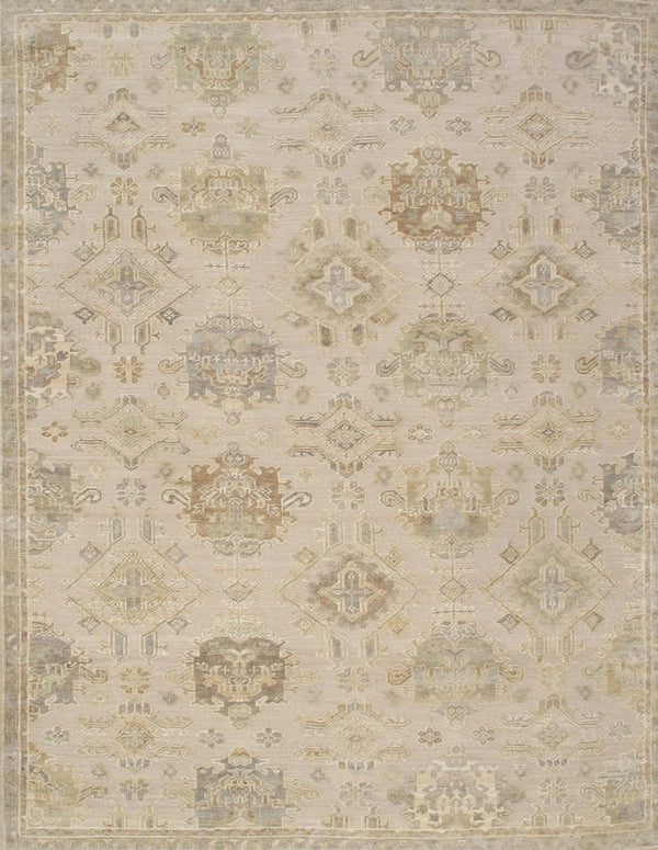 Pasargad Pasargad hand-knotted Oushak wool area rug in muted beige and green tones for timeless luxury and comfort 9' 1'' X 11'11'' DOU-12 9x12