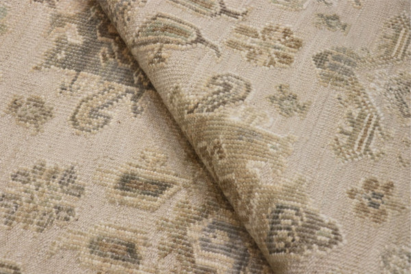Pasargad Pasargad hand-knotted Oushak wool area rug in muted beige and green tones for timeless luxury and comfort 9' 1'' X 11'11'' DOU-12 9x12