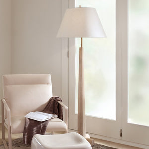 Jamie Young Co. Charleston White Washed Mango Wood Floor Lamp With Brass Neck, Off-White Linen Shade, 54"H 1CHAR-FLWW