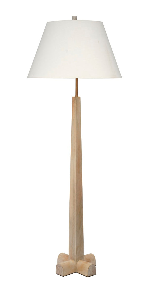 Jamie Young Co. Charleston White Washed Mango Wood Floor Lamp With Brass Neck, Off-White Linen Shade, 54"H 1CHAR-FLWW