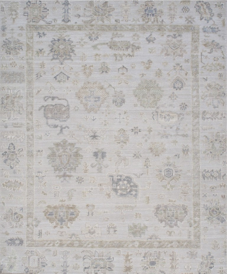 Pasargad Pasargad Hand-Knotted Oushak Wool Rug in Beige Cream — Plush, Durable Geometric Elegance for Home 10' 3'' X 14' 3'' DOU-15 10x14