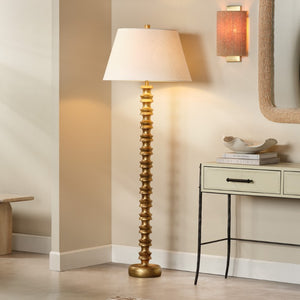 Jamie Young Co. Melrose Gold Leaf Metal Floor Lamp With Off-White Linen Shade, 57" Tall Glamorous Ambient Light 1MELR-FLGO