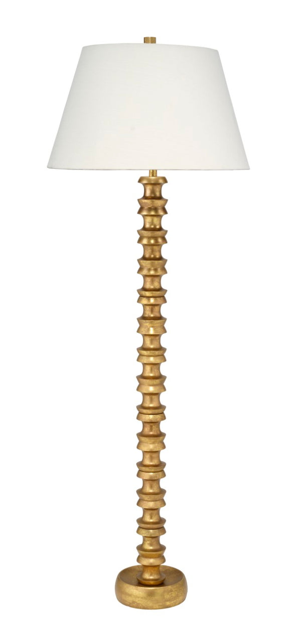 Jamie Young Co. Melrose Gold Leaf Metal Floor Lamp With Off-White Linen Shade, 57" Tall Glamorous Ambient Light 1MELR-FLGO