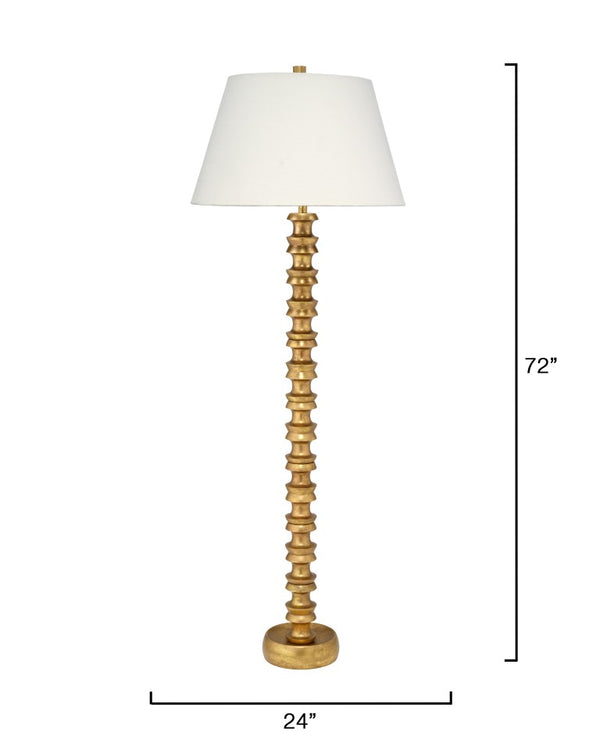 Jamie Young Co. Melrose Gold Leaf Metal Floor Lamp With Off-White Linen Shade, 57" Tall Glamorous Ambient Light 1MELR-FLGO
