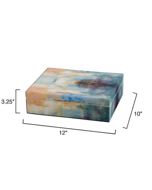 Jamie Young Co. Colorwash Laquered Keepsake Box In Shimmering Blue Finish — Handcrafted Storage With Felt Base And Silver Hinge 7COLO-BXBL