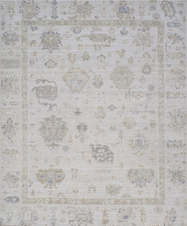 Pasargad Pasargad Hand-Knotted Oushak Wool Rug in Beige Cream — Plush, Durable Geometric Elegance for Home 12' 1'' X 14'11'' DOU-15 12x15